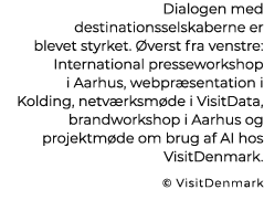 Dialogen med destinationsselskaberne er blevet styrket. verst fra venstre: International presseworkshop i Aarhus, w...