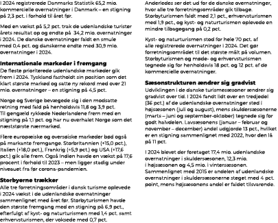 I 2024 registrerede Danmarks Statistik 65,2 mio. kommercielle overnatninger i Danmark – en stigning p 2,3 pct. i for...