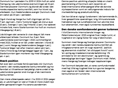 Danmark har i perioden fra 2019 til 2024 haft en solid fremgang i de udenlandske overnatninger p 16 pct. Dermed plac...