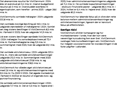 Det konomiske resultat for VisitDenmark i 2024 blev et overskud p  0,4 mio. kr. mod et budgetteret resultat p  0 mio...